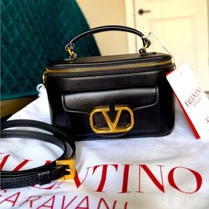 Valentino Garavani Black Mini Vanity Bag with Gold Hardware